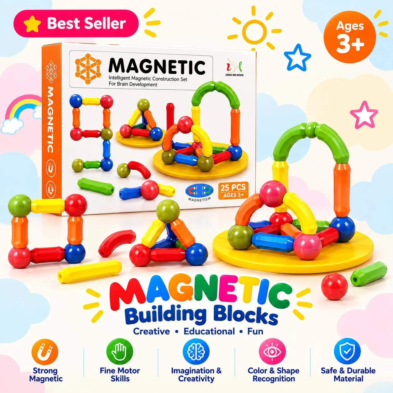 25 Pieces Magnetic Sticks Toy Set
